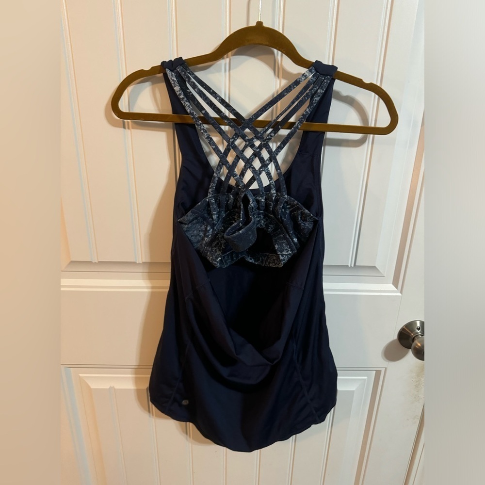 Queenie Ke Womens Sport 2 in 1 Tank Top CrissCross Straps Wild Tank Dark Navy - Picture 5 of 7